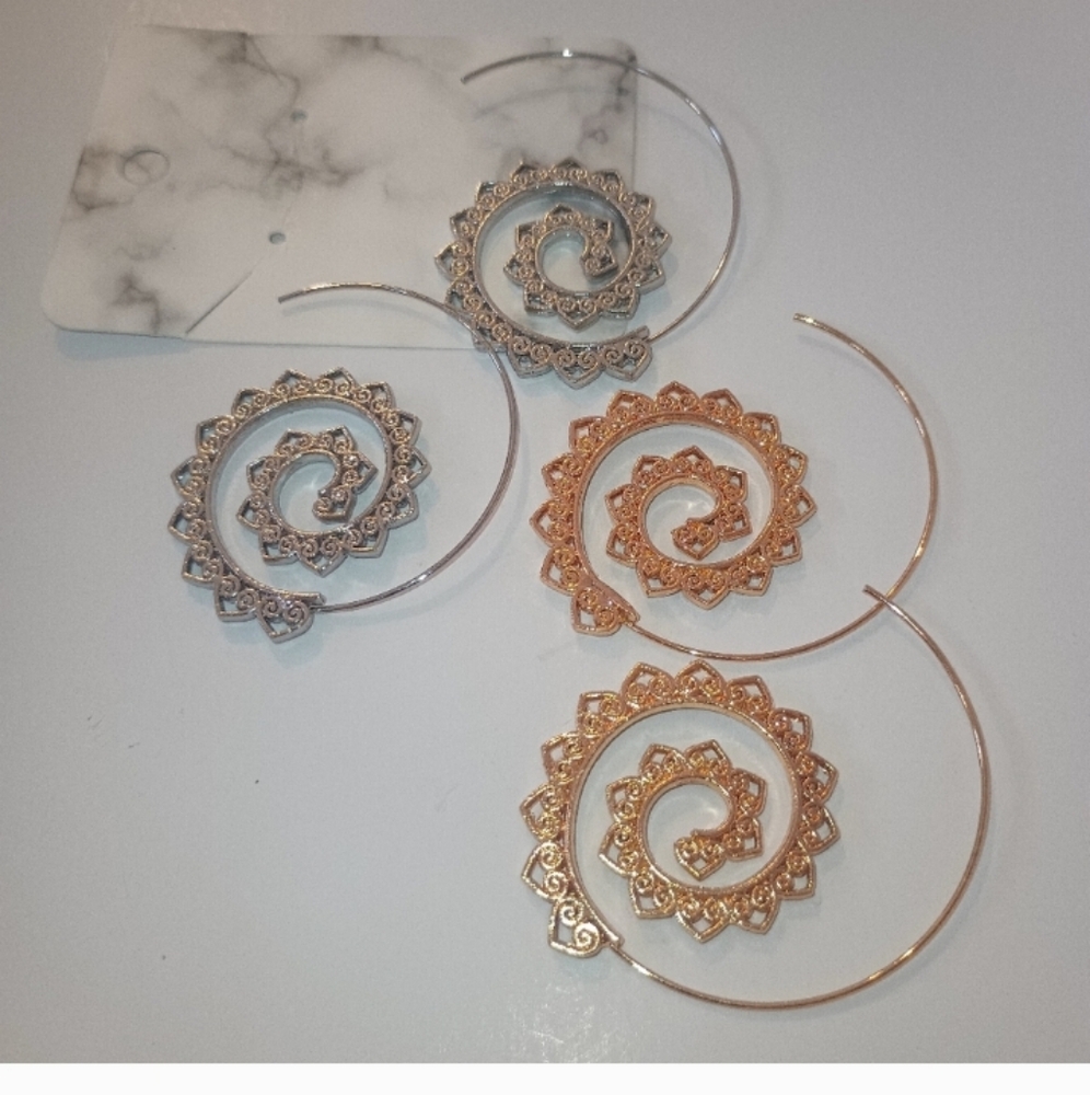Spiral Hoop Earrings in Silver and Gold - Picture 16 of 16